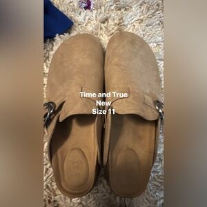 Time and Tru Tan Suede Mule Clogs